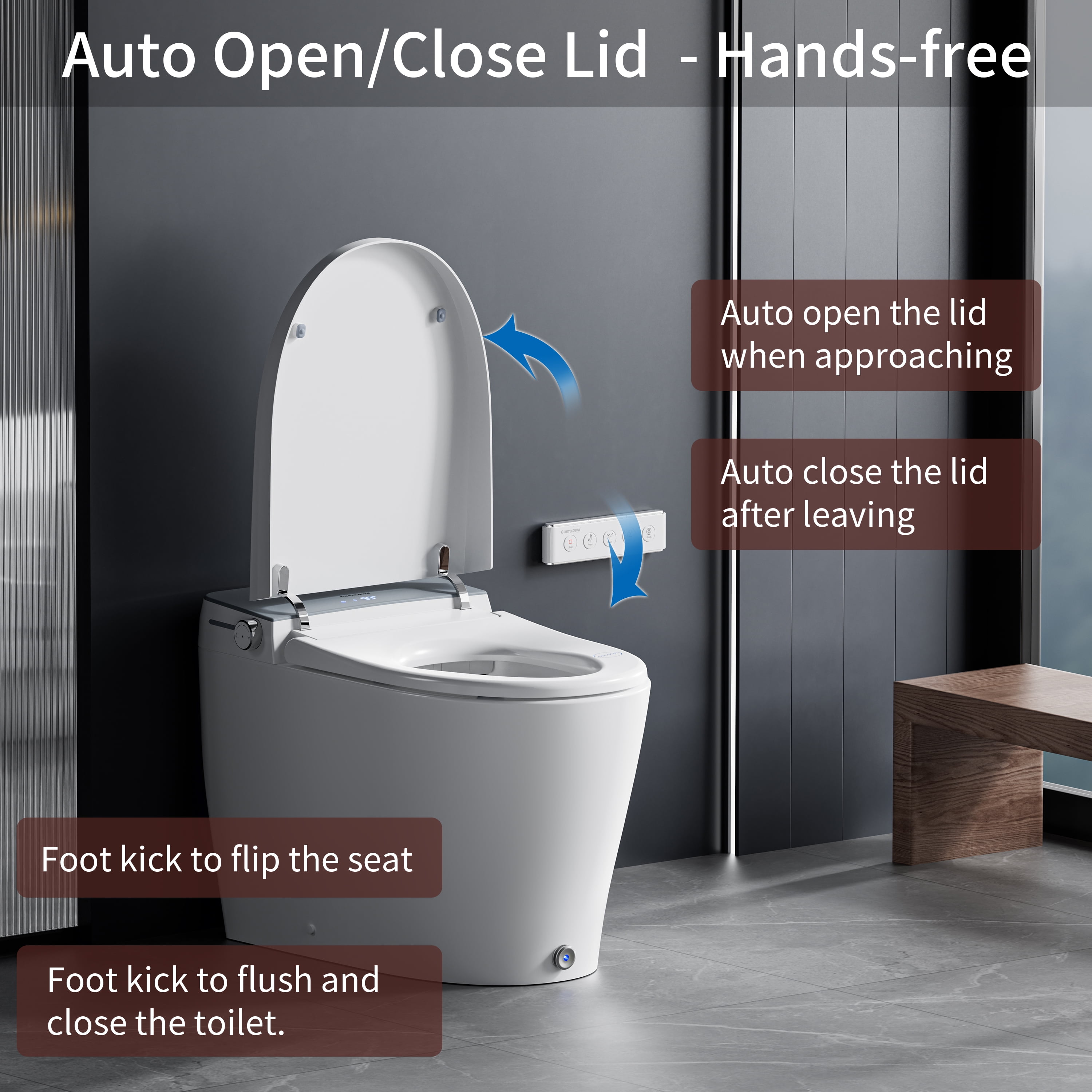 Casta Diva Smart Toilet Elongated Bidet Toilet, Built-in Tank & Pump for Powerful Flush, Auto Open/Close Lid, Heated Seat, Warm Air Dryer, Wireless Remote Control