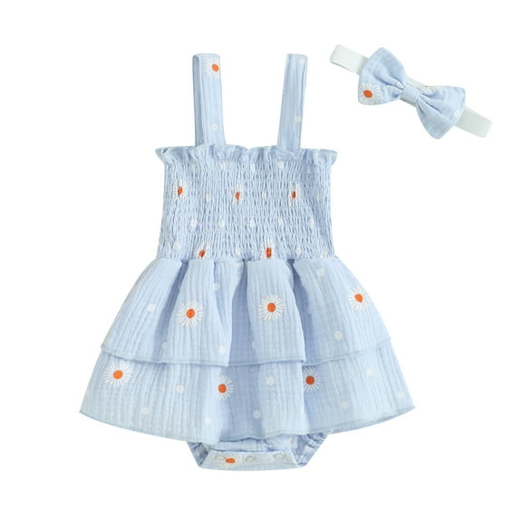 Bagilaanoe Newborn Baby Girl Summer Rompers Dress Daisy Print Sleeveless Bodysuits Headband 3M 6M 12M 18M Infant Patchwork A-line Dresses