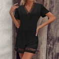 thumbnail image 2 of biudgviw Two Piece Sets for Women Trendy Hollow Out Short Sleeve V Neck Tops with Shorts Matching Lounge Sets Summer Clothes, 2 of 6