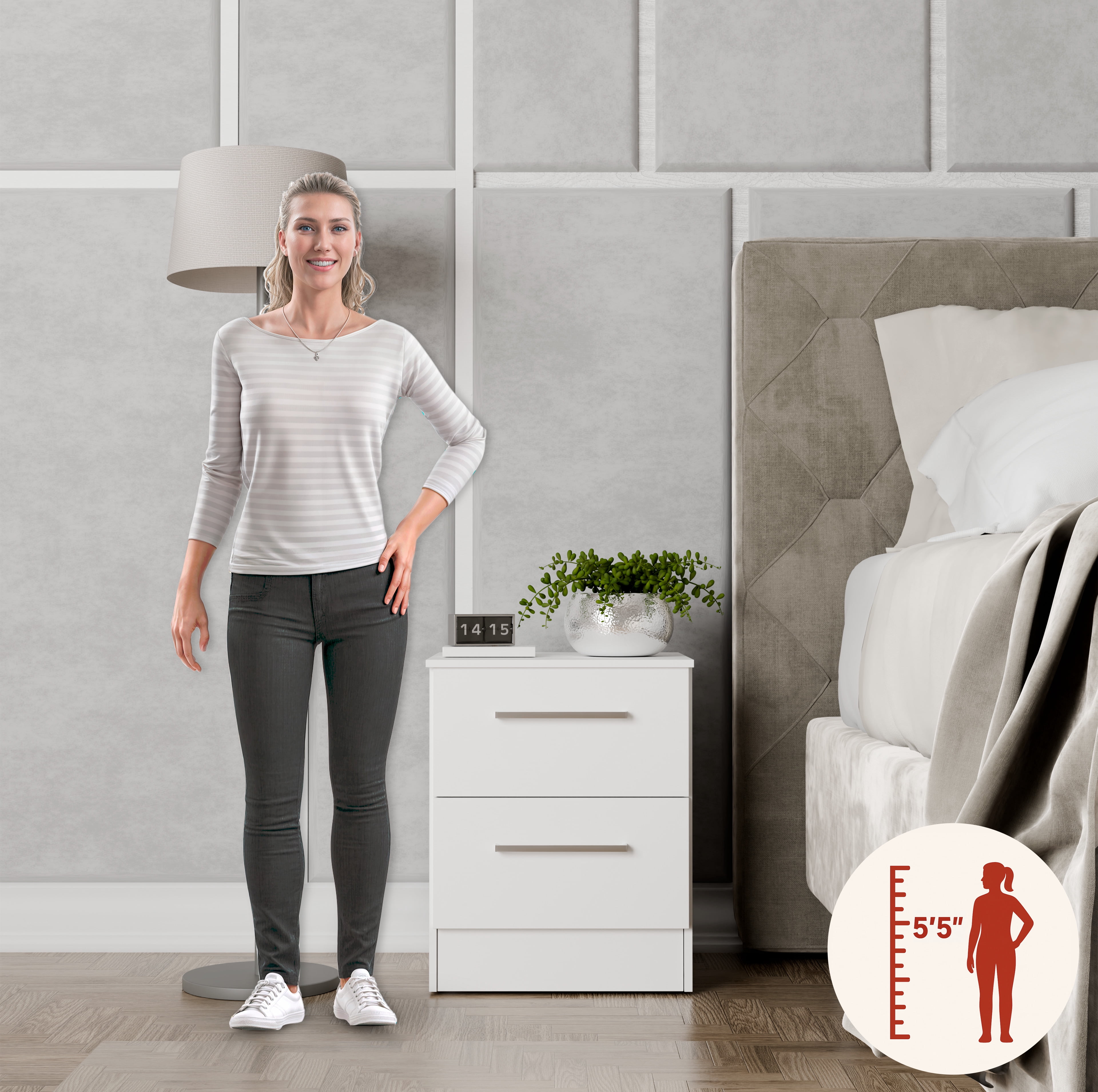 Kappesberg Foster White 3-Piece Modern Dresser and Nightstand Bedroom Set - for Adults and Teens