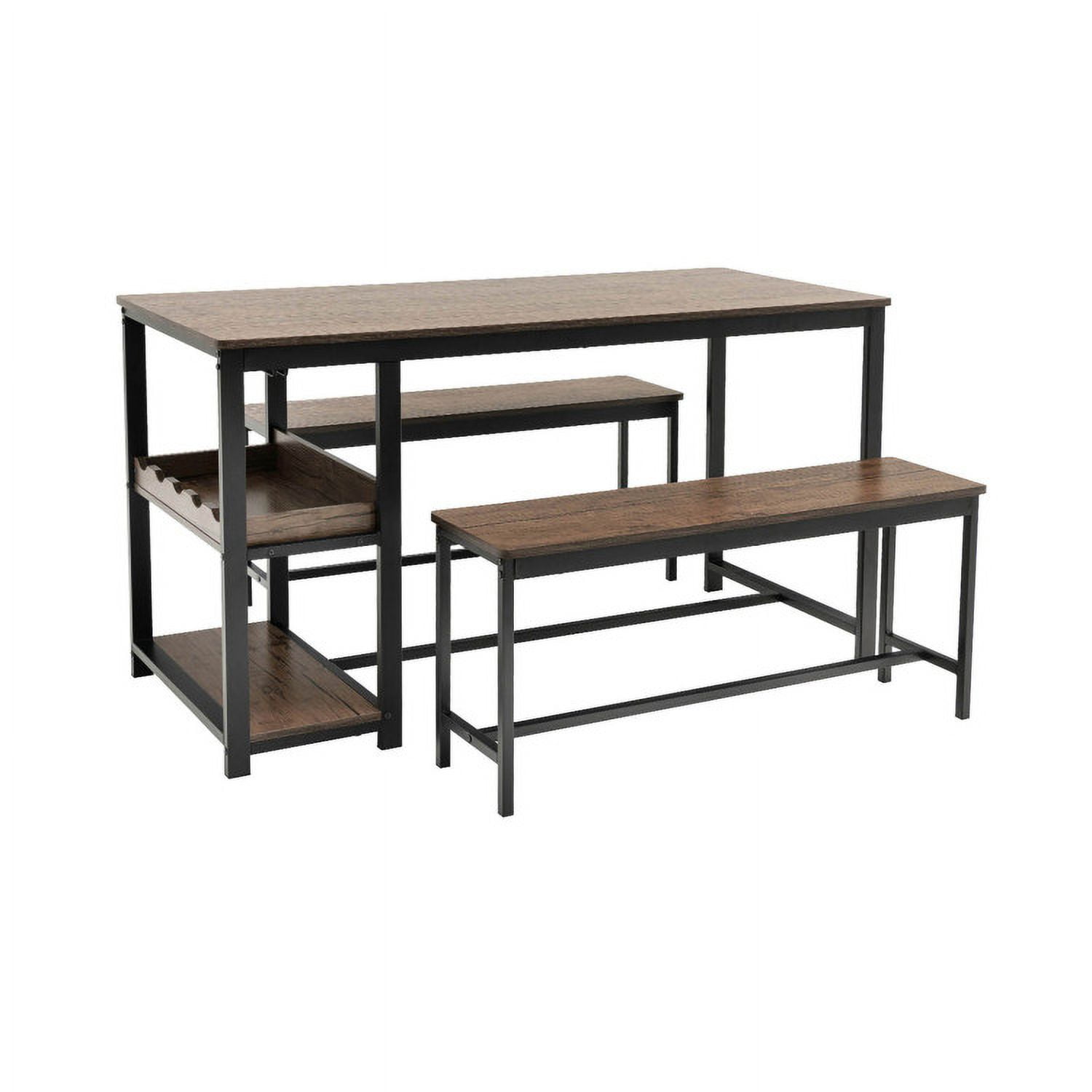 Finihen Dining Set, Dining Table Set, 3 Pieces Dining Table Set for 4 with Wine Rack, for Home, Restaurant, Brown Finihen Dining Set, Dining Table Set, 3 Pieces Dining Table Set for 4 with Wine Rack, for Home, Restaurant, Brown