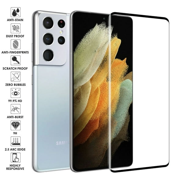 For Samsung Galaxy S21 Ultra 5G / SM-G998 Full Cover 3D Curved HD [Case Friendly] [Military Grade Protection] Clear Tempered Glass Screen Protector Black