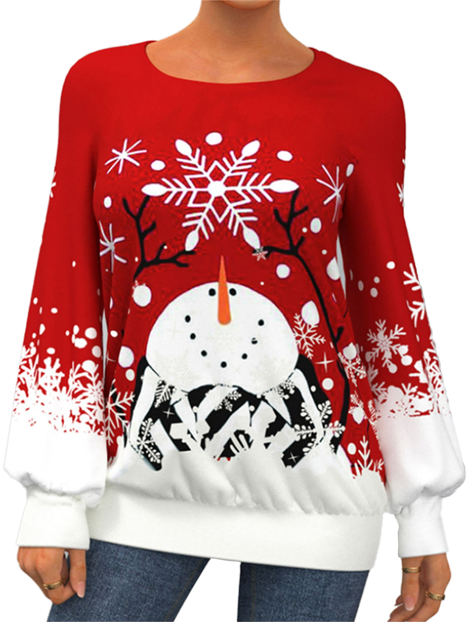 Frontwalk Christmas Crew Neck Sweatshirt Pullover for Women Ladies Xmas ...