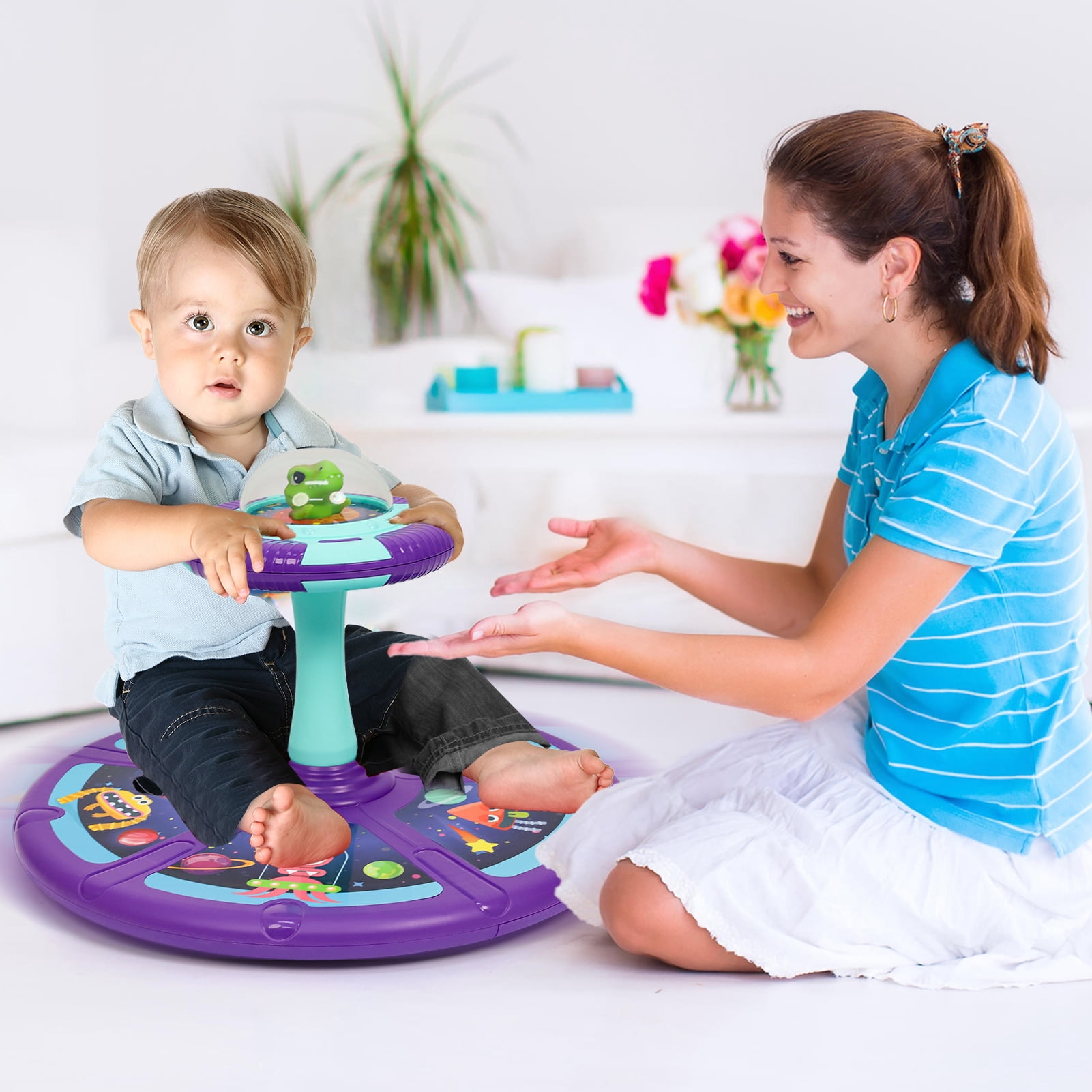 Wdmiya Planet Sit and Spin Toys for Toddlers 1-4, 360° Spinning Seat Activity Toy with Light and Music, Christmas Birthday Gifts for boys and girls, Kids Twister Toy
