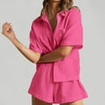 thumbnail image 4 of AKOEE Linen Shorts Sets for Women 2 Piece Casual Short Sleeve Button Down Shirt with Wide Leg Shorts Lounge Outfits (L, Hot Pink), 4 of 5