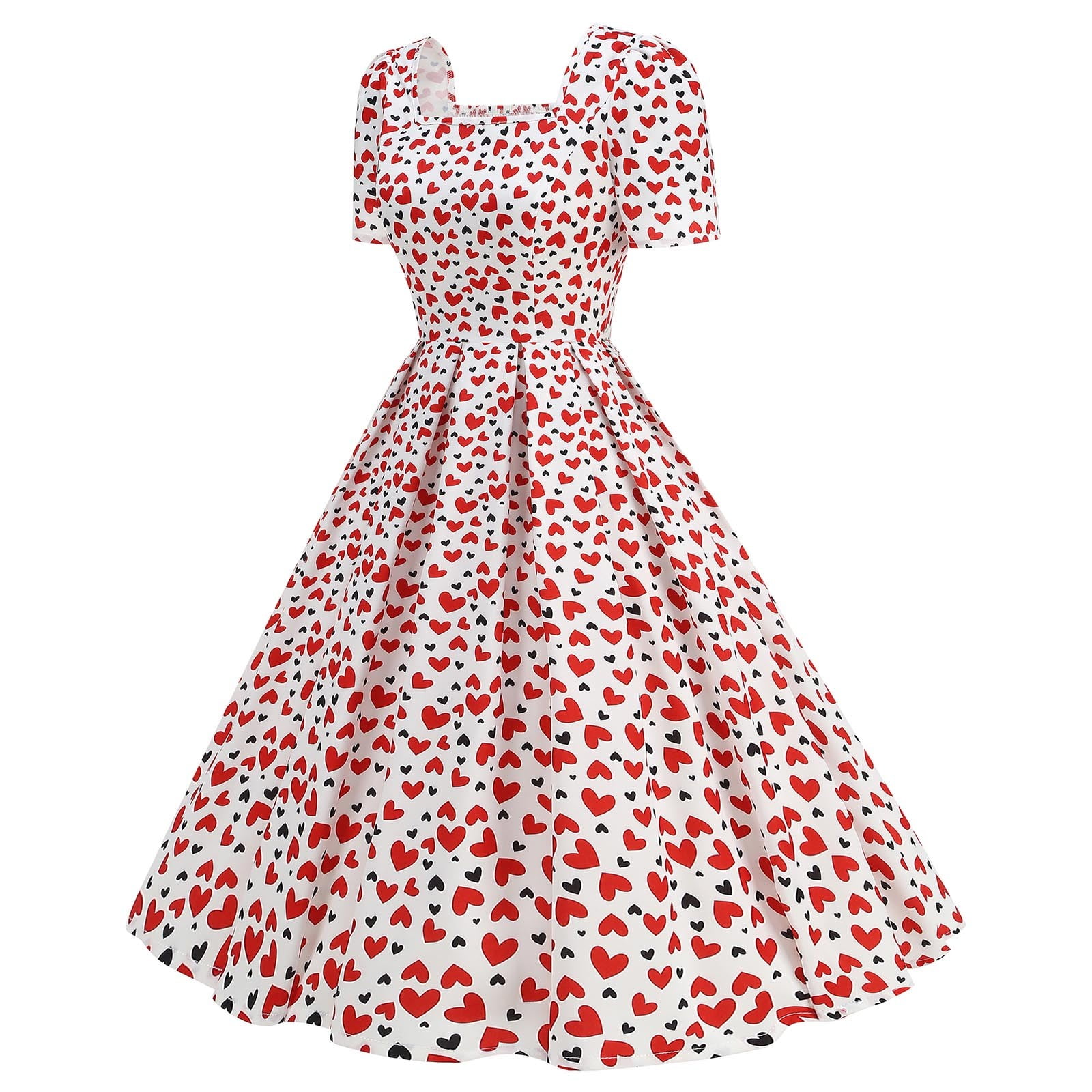hotojiny Formal Dresses for Women Valentine's Day Gifts Cute Heart Print Cocktail Dresses Trendy Flowy Short Sleeve Maxi Dress