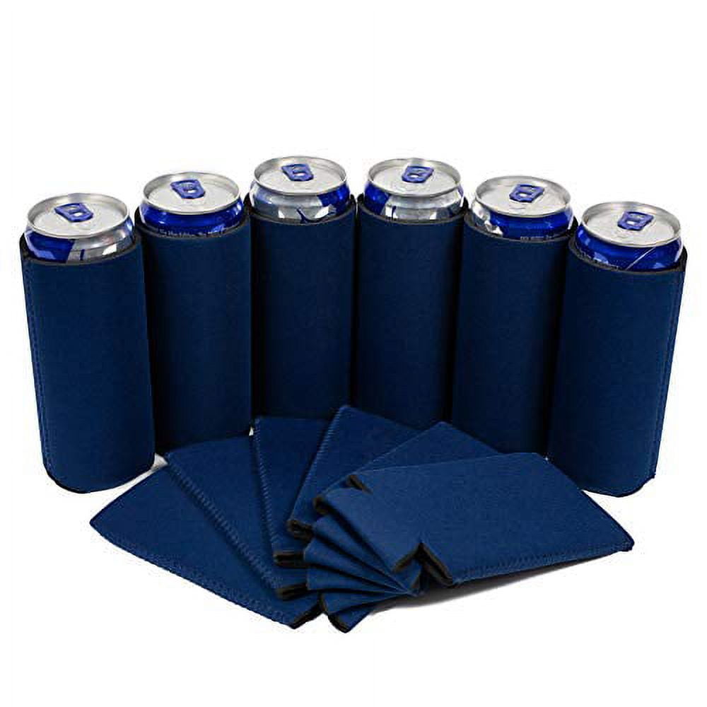 QualityPerfection 6 Navy Blue Slim Can Cooler Sleeves, Beer/Energy Drink  Blank Skinny 12 oz Neoprene Coolie (6, Navy Blue) 