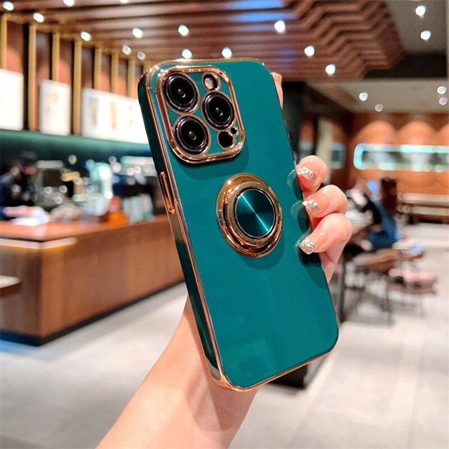 Funda morada magnética chapada para iPhone 14 13 12 11 Pro Max XS XR XS 7 8 Plus SE 2020 14Pro, fundas blandas de lujo con soporte para anillo Tan Jianjun unisex
