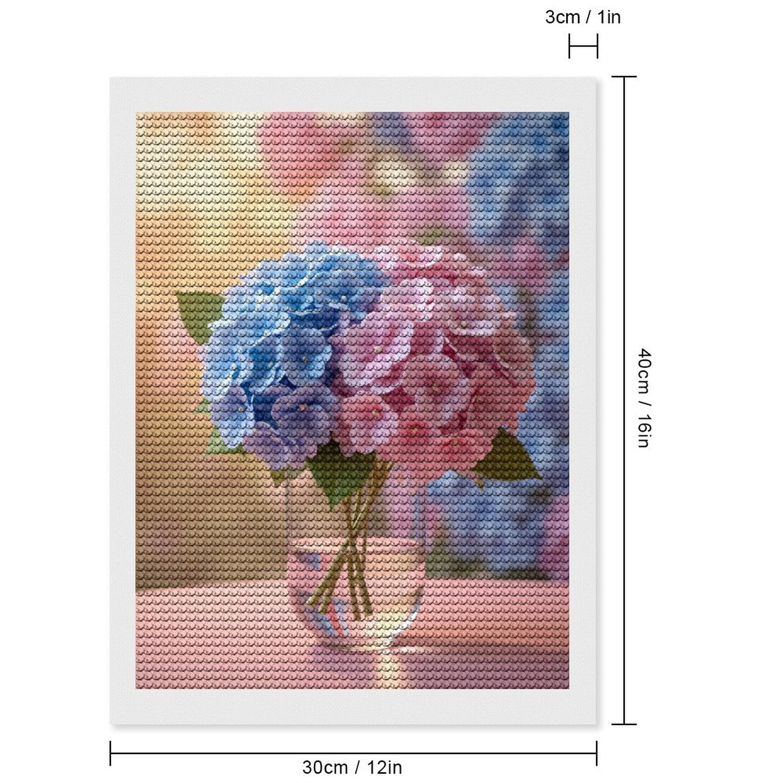 Diamond Art Kit for Adults, Pink Blue Hydrangea Bouquet Vase Diamond Painting for Adults Beginners, 5D DIY Diamond Art Painting Kits, Colorful Diamond Painting Craft for Home Decor 12x16
