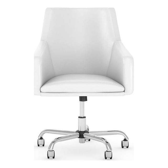 Bush Broadview Upholstered Faux Leather Box Chair in Pure White