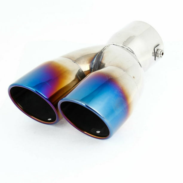 Car Titanium Blue Stainless Steel 6.2cm Inlet Dual Outlet Exhaust