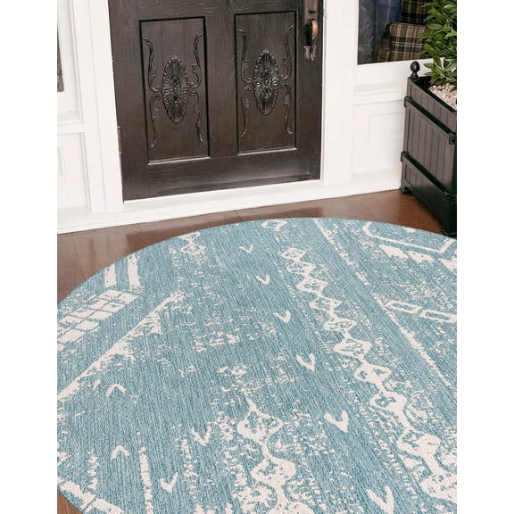 Unique Loom Anthro Outdoor Bohemian Rug 10' 8 x 10' 8 Round Light Aqua