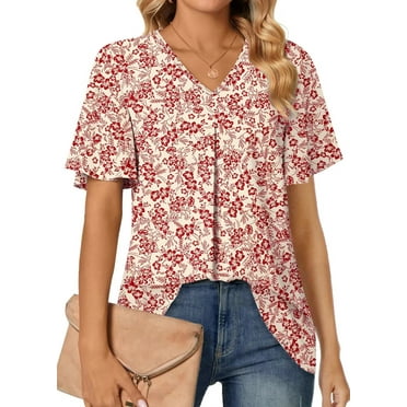 Fantaslook Womens Tops Dressy Blouses V Neck Short Sleeve Tunic Tops Casual Work Shirts