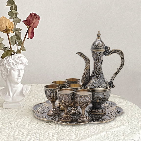 Tea Tray and Cups for Wine Cabinet Decor Vintage Coffee Pot and Cups Set