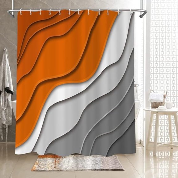Burnt Orange Shower Curtain, Orange Grey Ombre Aqua Beach Waves Abstract Ocean Modern Bathroom Curtain Home Decor Waterproof Fabric Machine Washable With 12 PCS Hooks 36"W x 72"L