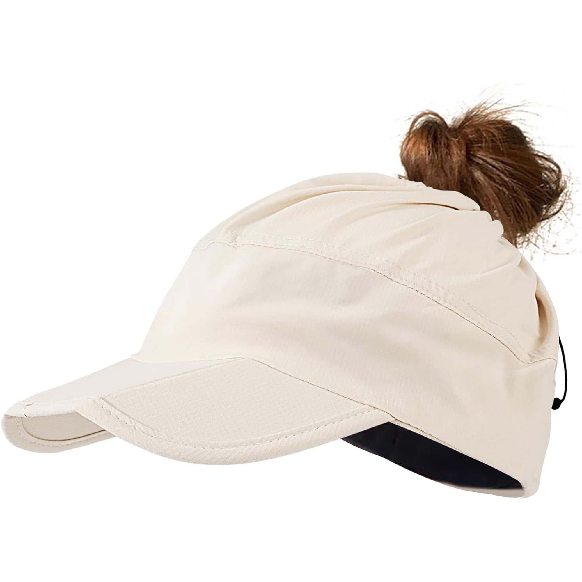 Sun Visor Ponytail Baseball Cap for Women, 2 in 1 Multifunctional UV Protection Lightweight Folding Running Sports Cap, Adjustable Quick Dry Outdoor Sun Hat Ideal for Hiking Boating Fishing(Beige)