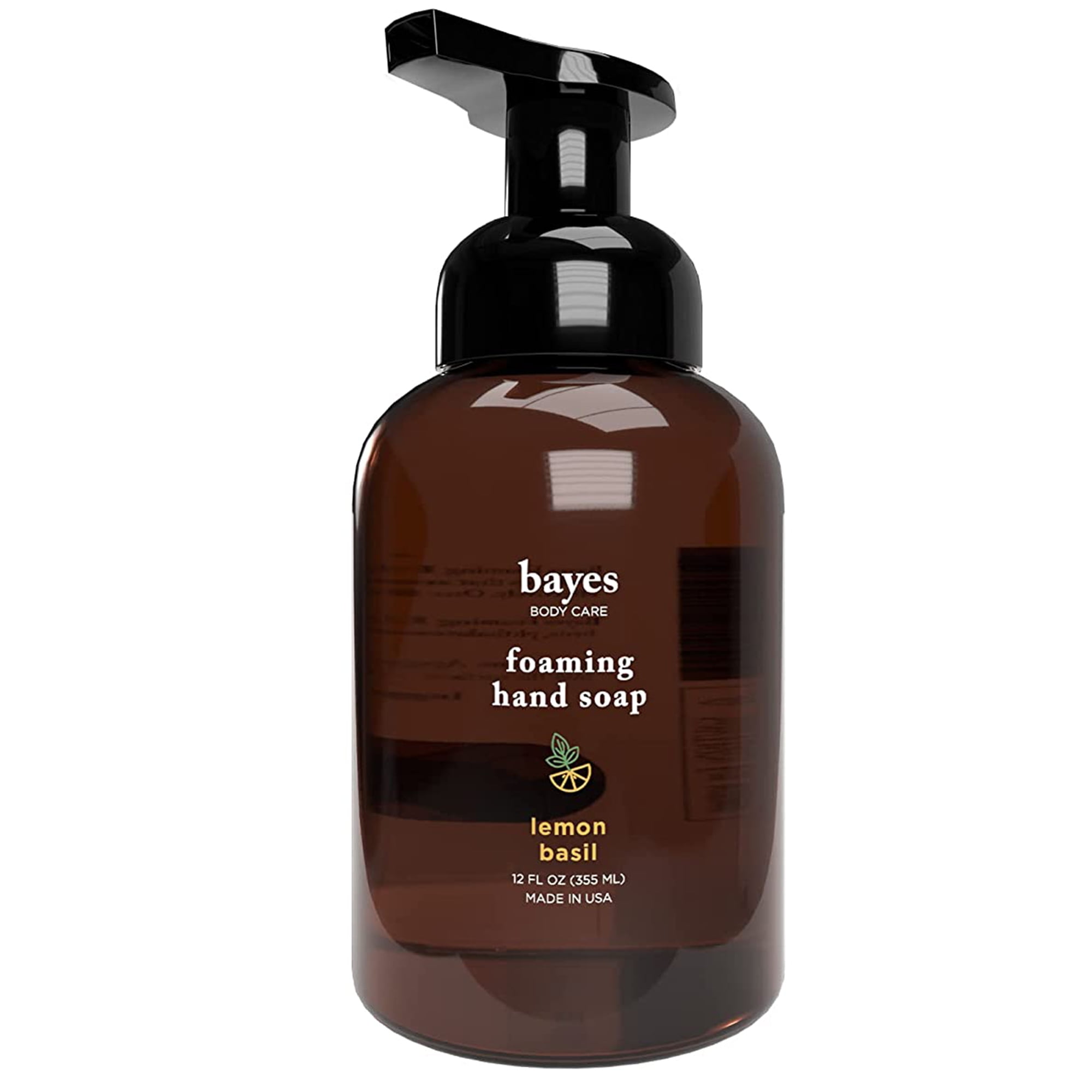 Bayes Foaming Hand Soap Moisturizing Plant-Derived Essential Oil Infused Hand Wash with Lemon Basil Scent, 12 Oz 1 Pack