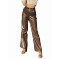 thumbnail image 2 of Female Leather Pants - High Waist Faux Leather Straight Leg Bell Bottom Flare Pants Brown L, 2 of 8