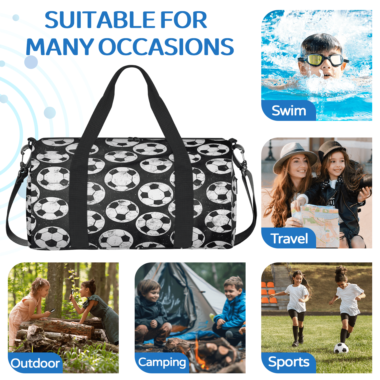 Herdesigns Soccer Ball Gym Bag for Women, Duffle Bag for Travel Sport, Lightweight Waterproof Carry on Weekender Overnight Dance Yoga Workout Bags