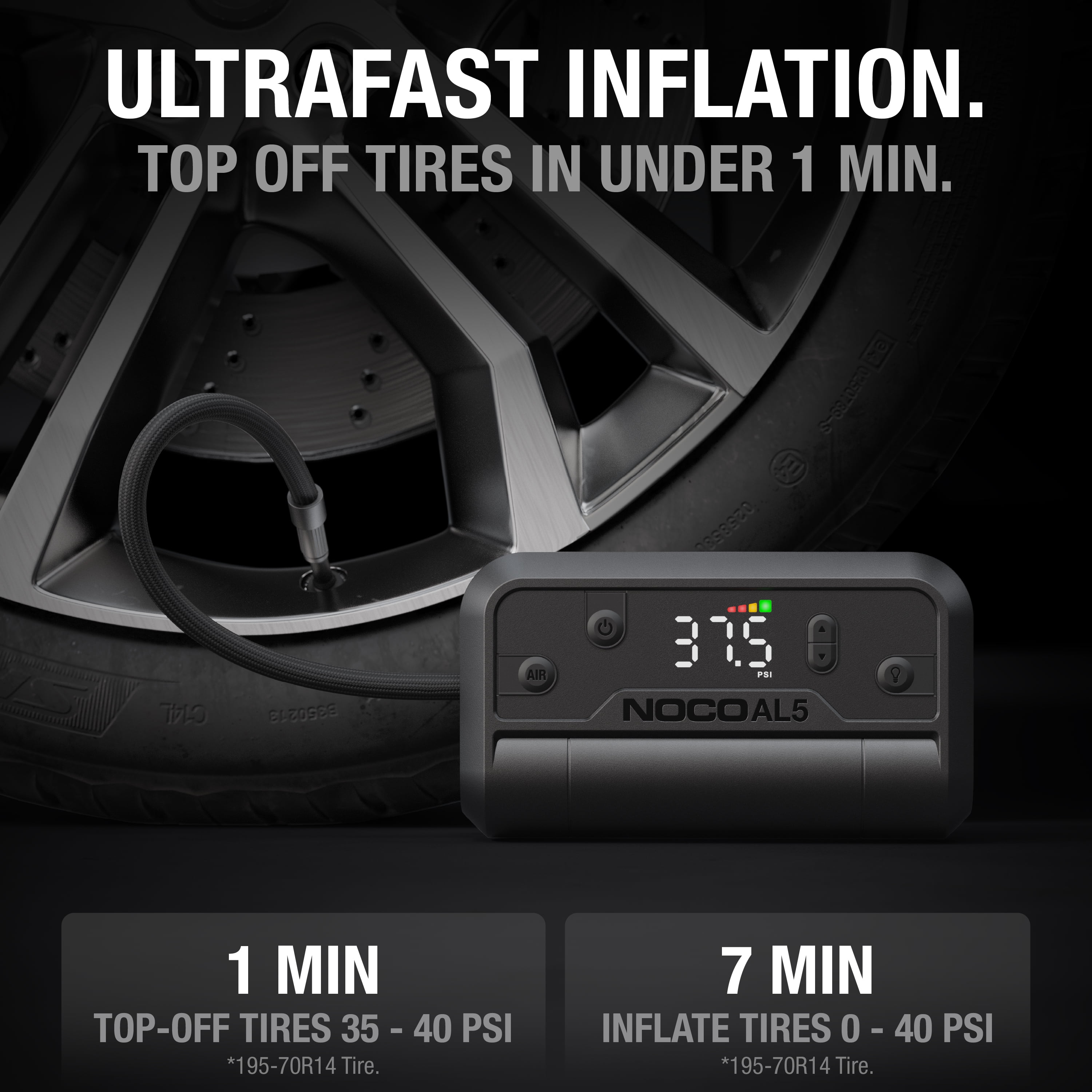 NOCO Air AL5: UltraFast Cordless Tire Inflator – Battery-Powered Air Compressor and Portable Air Pump – 17 SLPM Airflow Inflates 0–40 PSI in 7 Minutes
