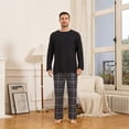 thumbnail image 3 of Vulcanodon Mens Pajama Sets, Soft Lounge Pajama for Men Long Sleeve Cozy Sleepwear with Pockets（BLACK/BLACK GREY PLAID, L）, 3 of 5