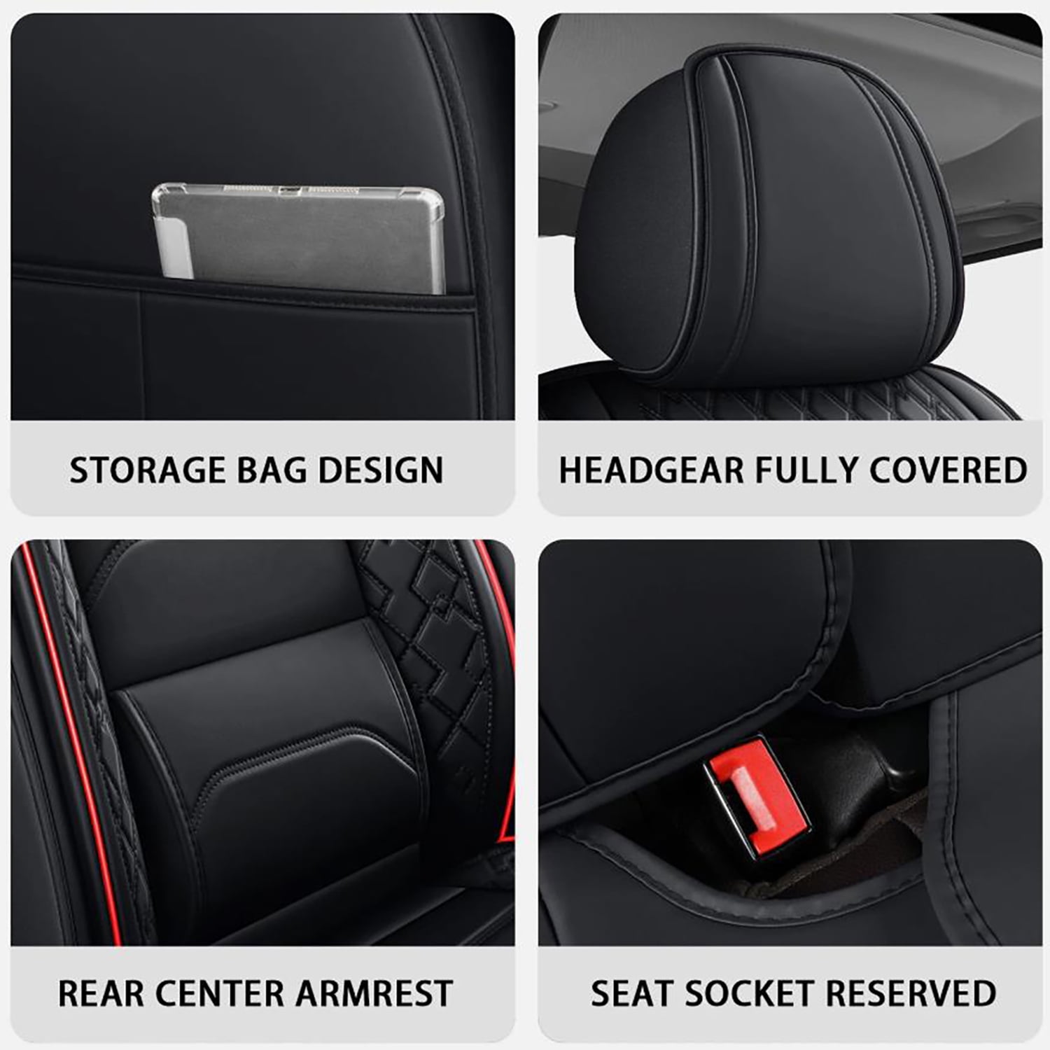 Car Seat Covers Full Set for Toyota Tacoma 2016-2023 2 Rows 5-Seat Set Faux Leather Seat Covers Waterproof Car Seat Protector (5-Seat Set, Black&Redline)