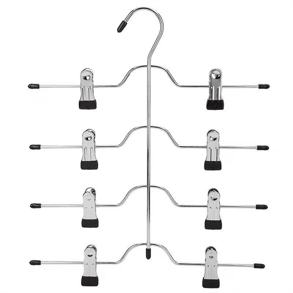 Tunhigl 4-Tier Space-Saving Metal Pants Hanger with Adjustable Clips, Non-Slip Multi-Layer Hanger for Skirts, Jeans & Trousers, 1-Pack