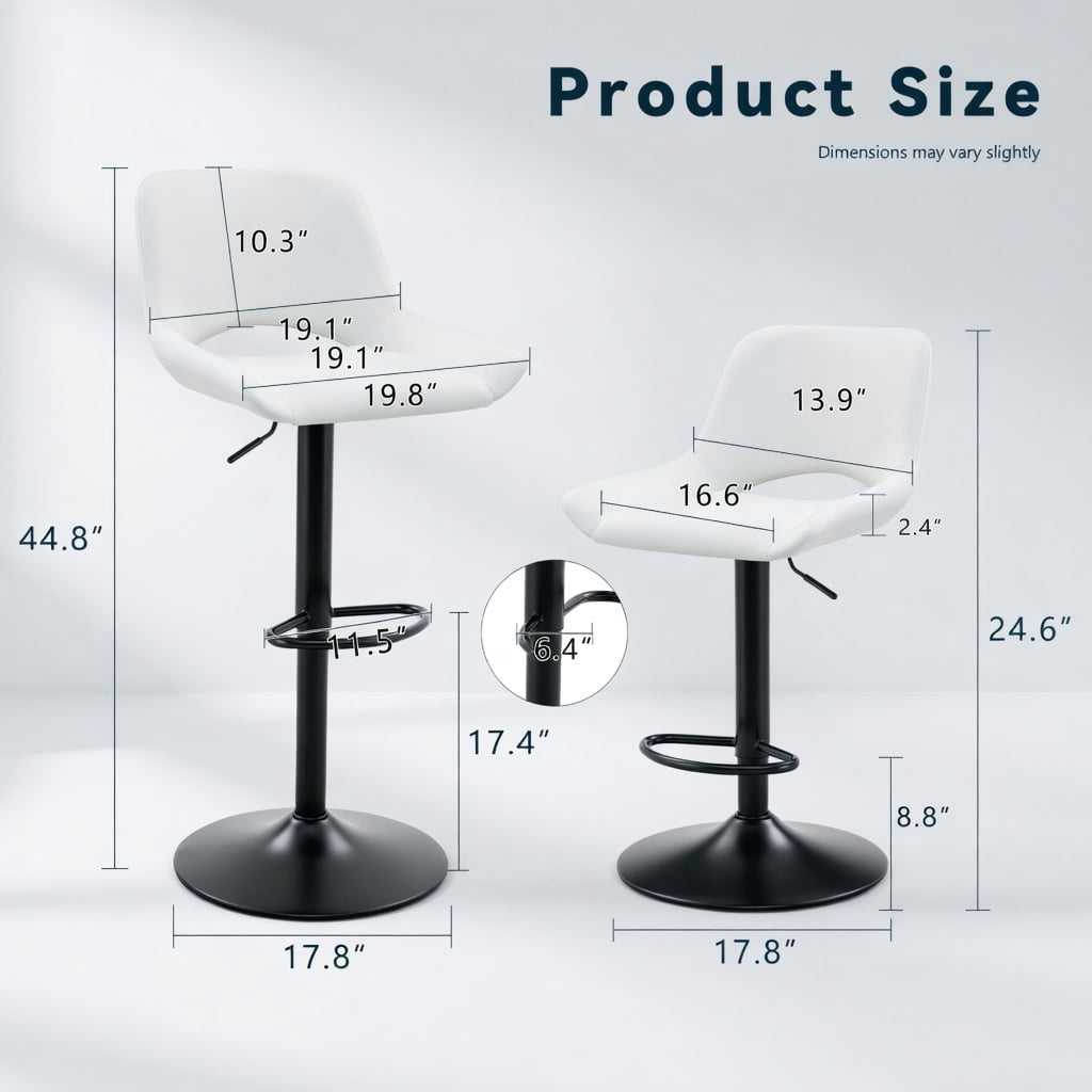 Hommoo 2-Pack Modern Adjustable Swivel Bar Stools, White PU Leather & Metal, 360° Rotation, Height-Adjustable, Footrest, Ideal for Kitchen Islands & Home Bars, White