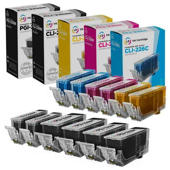 LD Products Compatible Ink Cartridge Replacements for Canon PGI-225 & CLI-226 (4 Pigment Black, 2 Dye Black, 2 Cyan, 2 Magenta, 2 Yellow, 12-Pack)