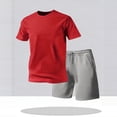 thumbnail image 2 of Men's Solid Color Two Piece Set Short Sleeve T-Shirt & Drawstring Shorts Mathcing Set Casual Summer Workout Sets Red S, 2 of 5