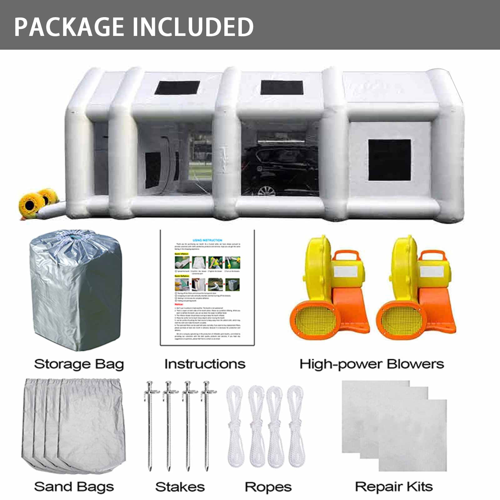 FLAPKWAN Inflatable Paint Booth 33X16.5X11.5Ft with 1100W+950W Blowers Portable Spray Paint Booth with Muliple Filters for Trucks, Car Parts, Furnitures and Other Painting, Drying and Polishing