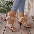 thumbnail image 4 of Sandals for Women Dressy Summer Peep Toe Slingback Chunky Stacked Heel Ankle Booties Ankle Buckle Strap Sandals Beige 5.5, 4 of 7