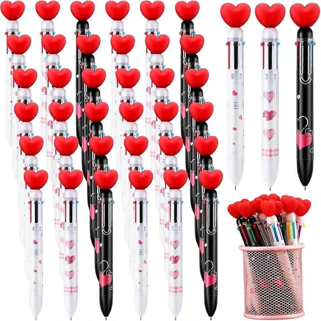 Valentine'S Day Heart Shape Pens Bulk, Retractable Ballpoint Pens for Valentine'S Day Adults Women N