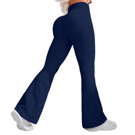 FYEGRE Flare Leggings for Women Yoga Pants High Waisted Crossover Flare Leggings Bootcut Casual Yoga Pants Blue XL