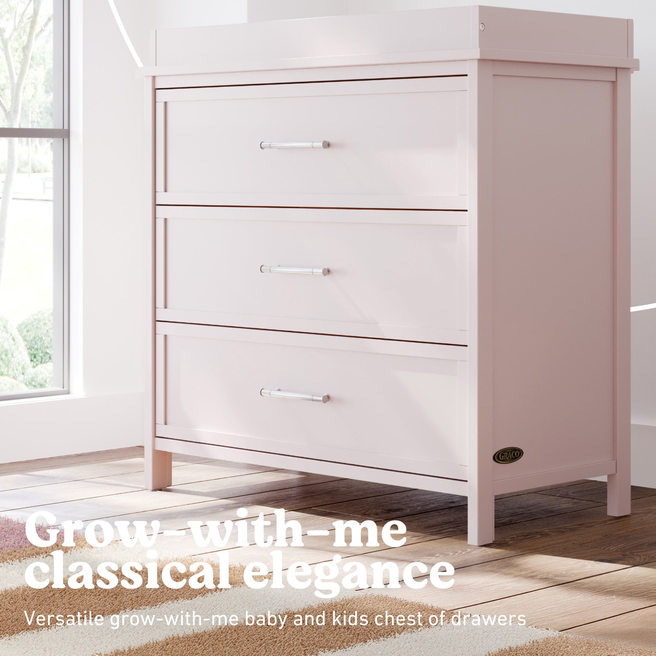 Graco Classic 3 Drawer Dresser with Infant Changing Topper, Blush