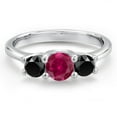 thumbnail image 3 of Gem Stone King 14K White Gold Red Created Ruby & Black Onyx 3-Stone Engagement Ring | 1.04 Cttw | Round 5MM and 4MM | Three Stone Wedding Anniversary Promise Ring for Women (Size 6), 3 of 6