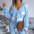 thumbnail image 4 of Women'S Casual Elegant Cloud Print Cropped Button Front Long Sleeve V Neck Knit Cardigan Blue L, 4 of 8