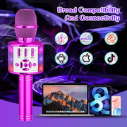 Bonaok Bluetooth Wireless Karaoke Microphone, Portable Handheld Karaoke Machine with LED Lights, Bluetooth Microphone Speaker Singing Gift for Kids Adults(Purple)