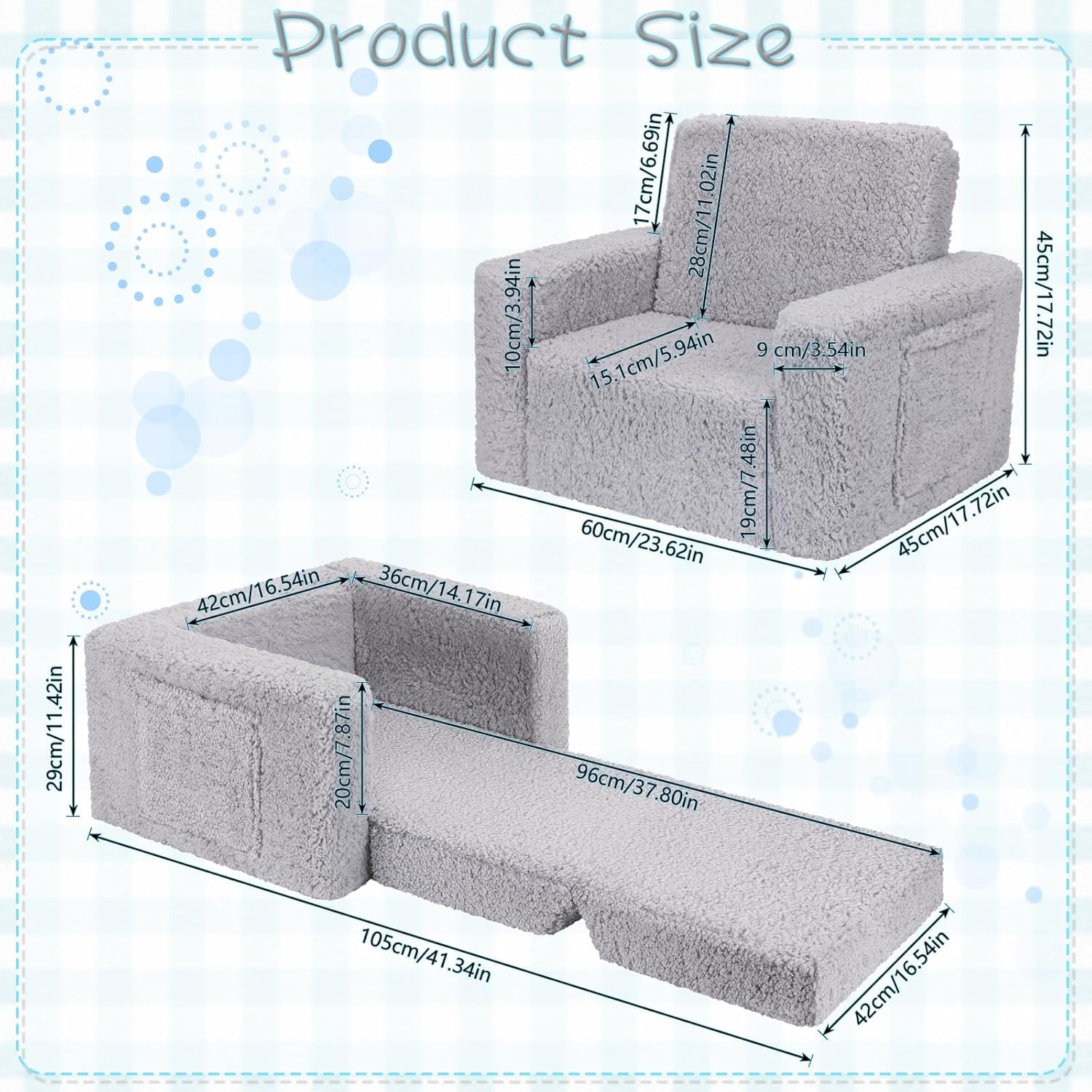 Kids Chairs for Toddler, 2-in-1 Toddler Soft Sherpa Couch Fold Out, Convertible Sofa to Lounger for Girls and Boys, Gift for Toddler Kids Children, Best Birthday Gifts for Kids, Grey