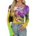 thumbnail image 4 of Mardi Gras Shirts Womens Mask Print Glitter Long Sleeve T Shirts Sequins Crew Neck Party Graphic Tee Yellow 2XL, 4 of 5