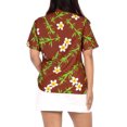 thumbnail image 5 of LA LEELA Women's Button Down Blouses Casual Summer Beach Party Blouses Shirt Tropical Blouse Short Sleeve Hawaiian Dresses for Women M Plumeria Floral, Autumn Maroon, 5 of 5