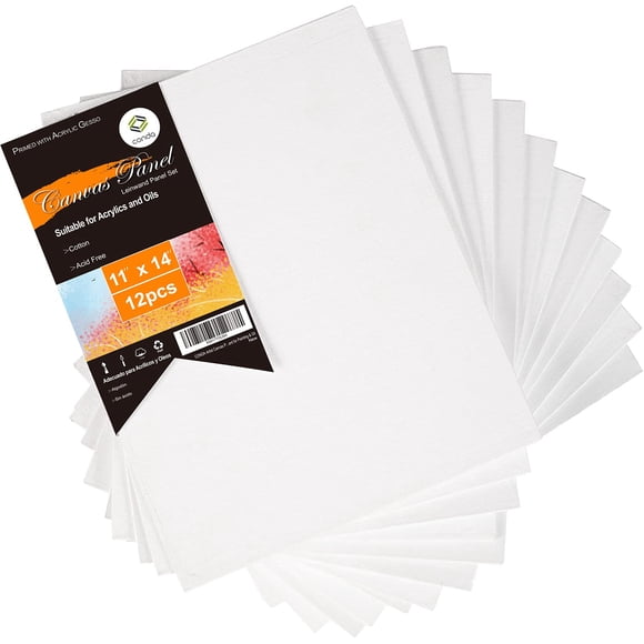 CONDA Artist Canvas Panels 11 x 14 inch, 12 Pack, Primed, 100% Cotton, Artist Quality Acid Free Canvas Board for Painting & Oil