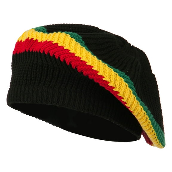 Big Size Cotton Rasta Tam Beret - Black RGY XL-3XL