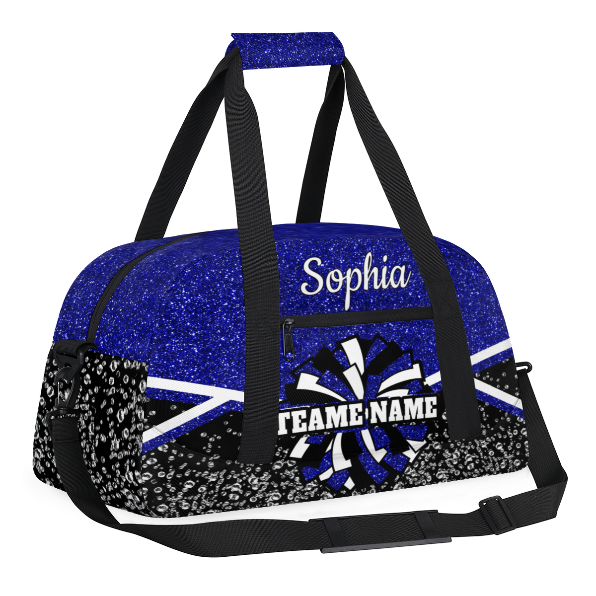 Jiaoprinted Personalized Cheer Bag, Custom Cheerleader Gym Bag Sport Duffel Bag, Customize Travel Overnight Weekender Bags, Cheerleading Gifts, Blue Glitter