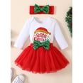 thumbnail image 3 of Qmyliery Infant Baby Girl Christmas Romper Set, Letter Print Long Sleeves Round Neck Jumpsuit + Tulle Skirt + Bow Headband,0-18 Months, 3 of 9