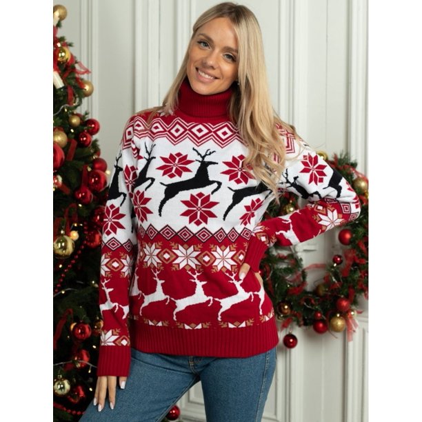 2023 Winter Christmas Women Men Couples Matching Clothes Sweater Warm Thicken Jacquard Knitwear Turtleneck Soft Pullover Jumpers