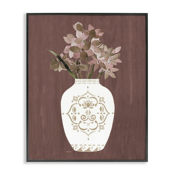 Stupell Industries Ornate Boho Vase Plants & Flowers Painting Black Framed Art Print Wall Art, 11 x 14