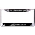thumbnail image 1 of This Vehicle Stops At Lighthouses Chrome License Plate Frame, 1 of 1
