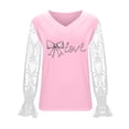thumbnail image 6 of Womens Valentines Day Shirts Patchwork Lace Long Sleeve V Neck Love Heart Printed Trendy Elegant Pullover Tops (XL, Pink), 6 of 6