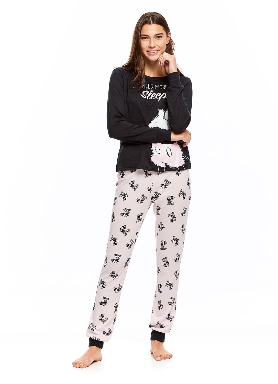 Disney Mickey Mouse Women’s 2-Piece Pajama Set - Long Sleeve Top & PJ ...